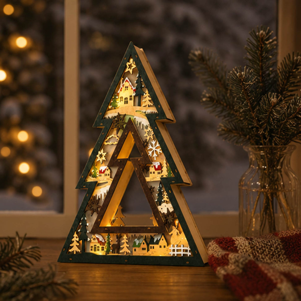 Lighted Christmas LED Decor MDF Holiday Table Accent