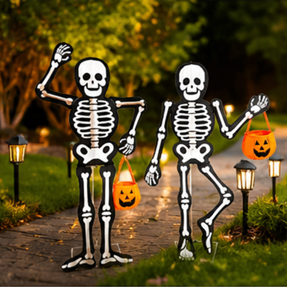 2-Pack LED Skeleton Halloween Yard Decorations Set
