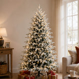 7.5FT Pre Lit Flocked Christmas Tree Warm White LED
