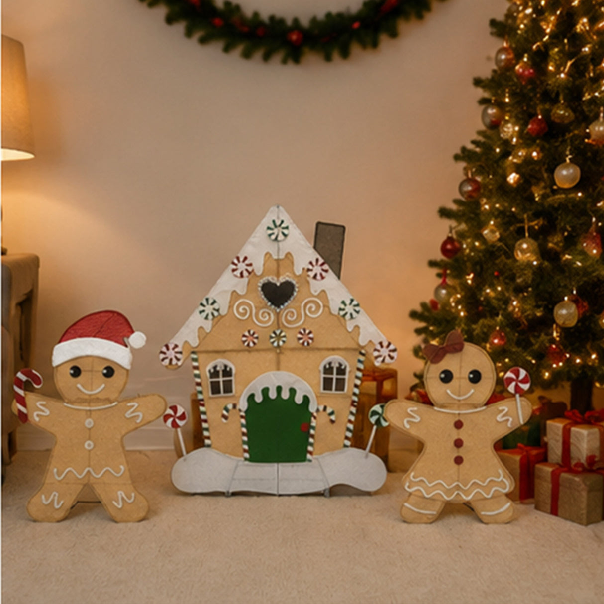Lighted Gingerbread House Christmas Yard Decoration Set