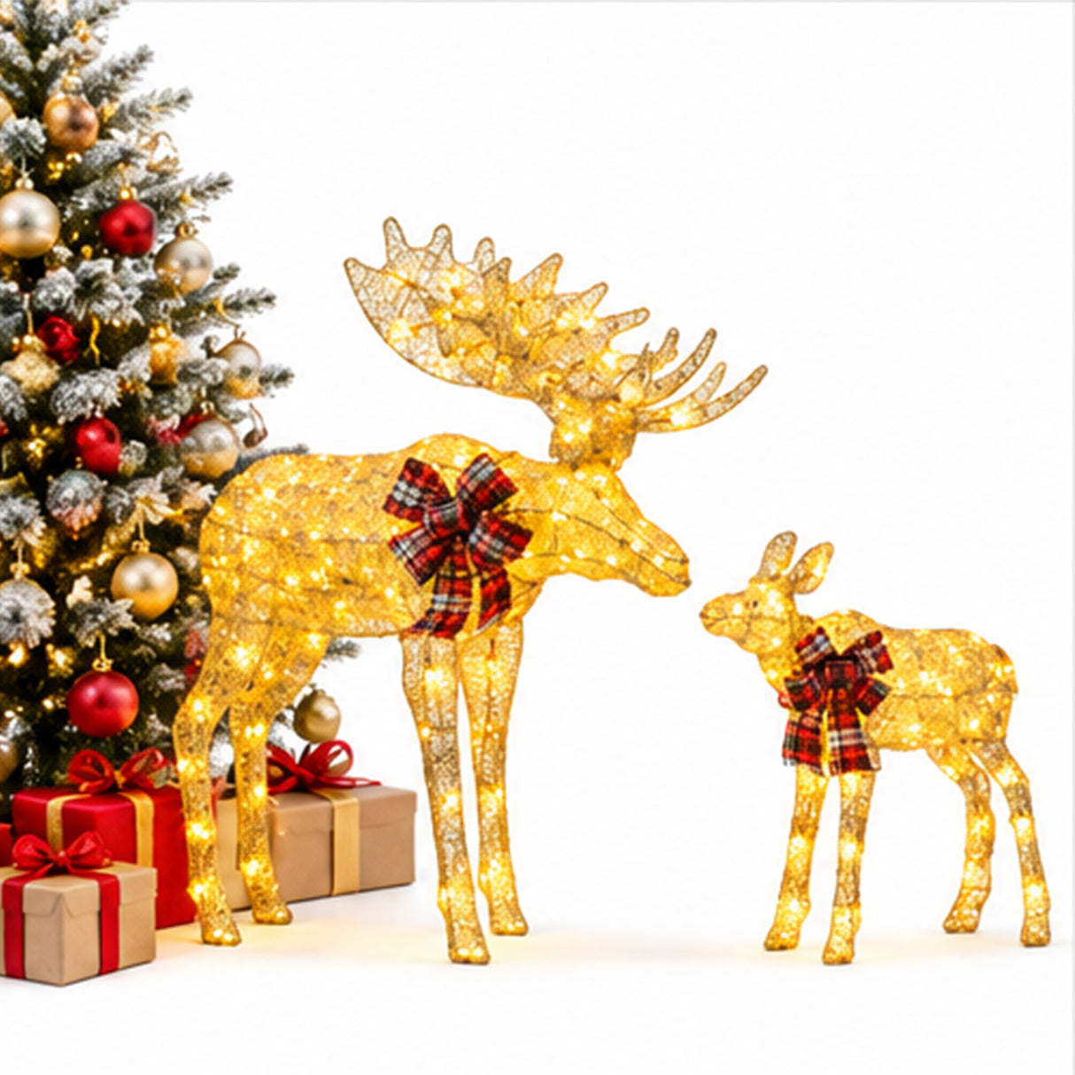 Lighted Moose Christmas Decor Set Warm White LED Lights