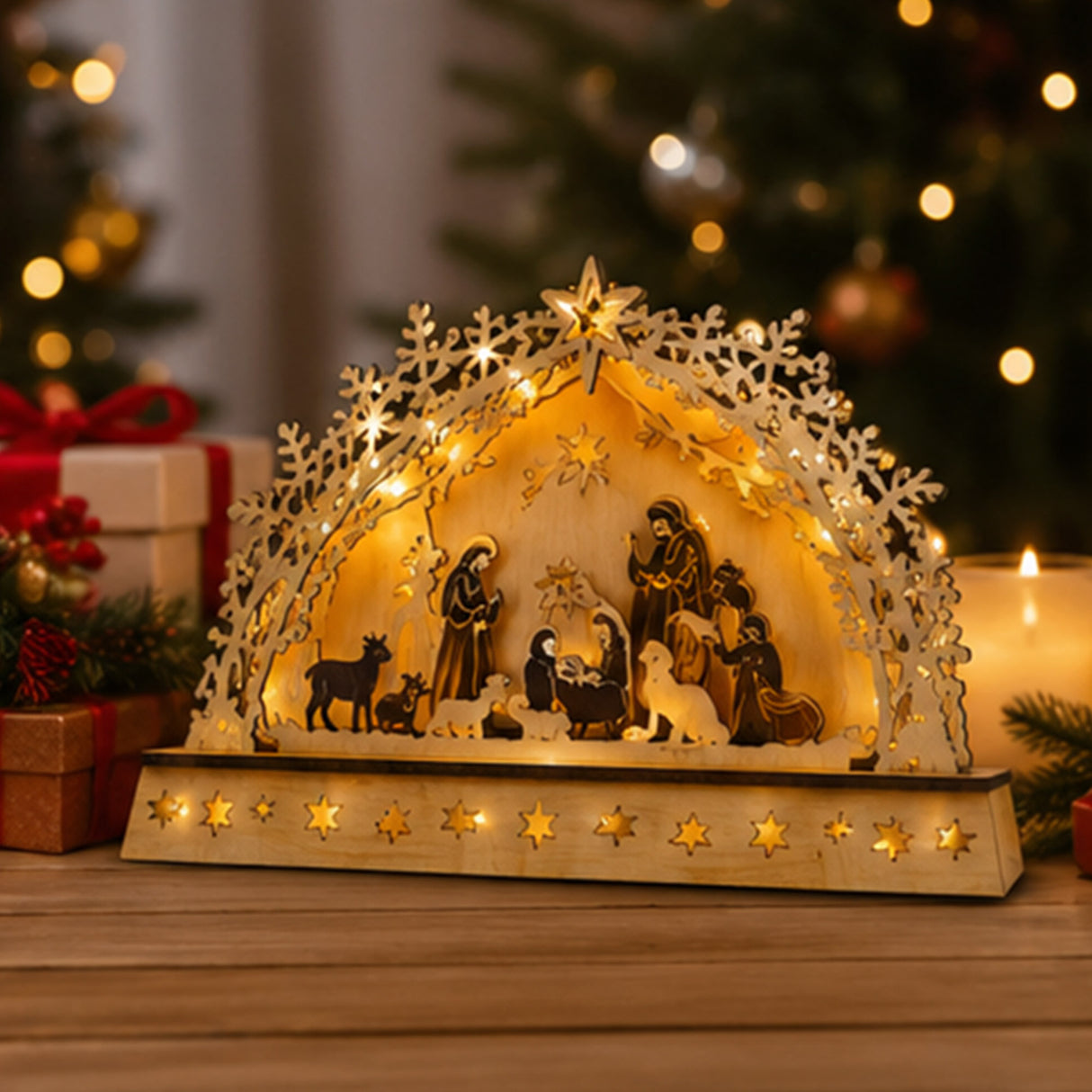 LED Christmas Decor MDF Holiday Lighted Table Display