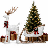 Lighted Christmas Deer Sleigh Set Warm White LED Decor