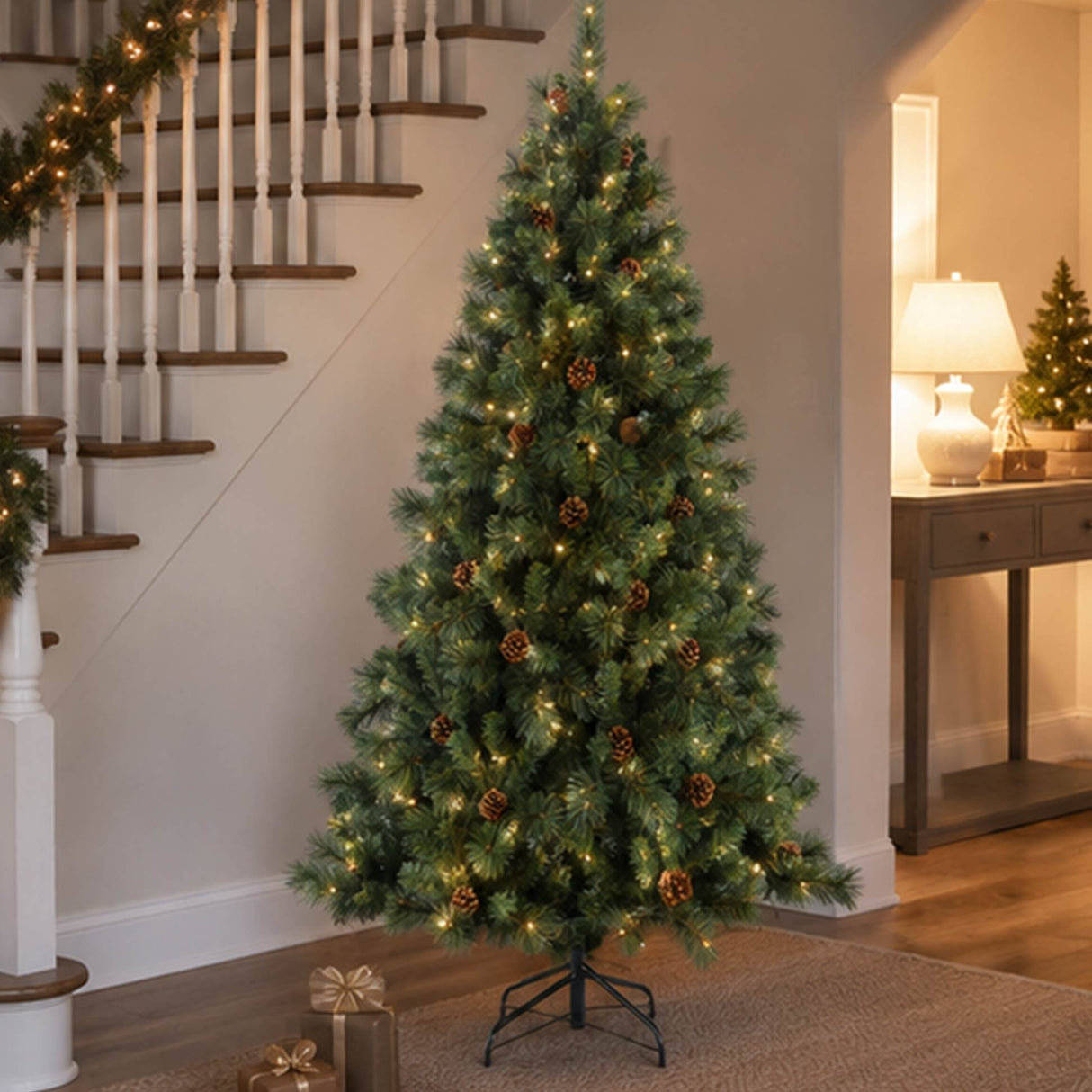 6FT Pre Lit Christmas Tree with Pinecones Warm White