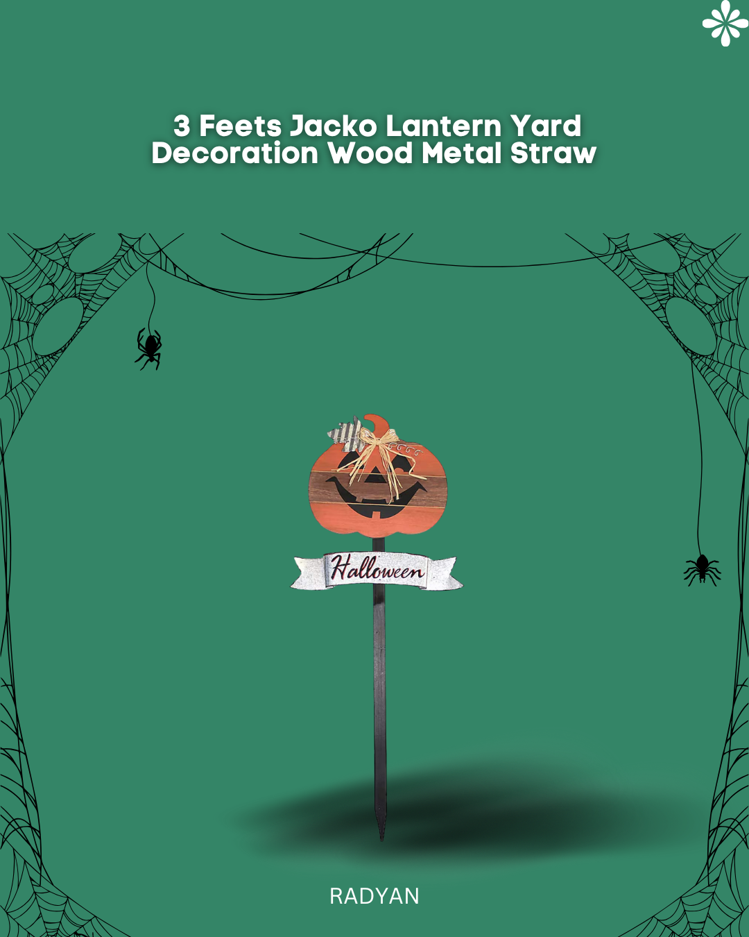 3 Feets Jacko Lantern Yard Decoration Wood Metal Straw