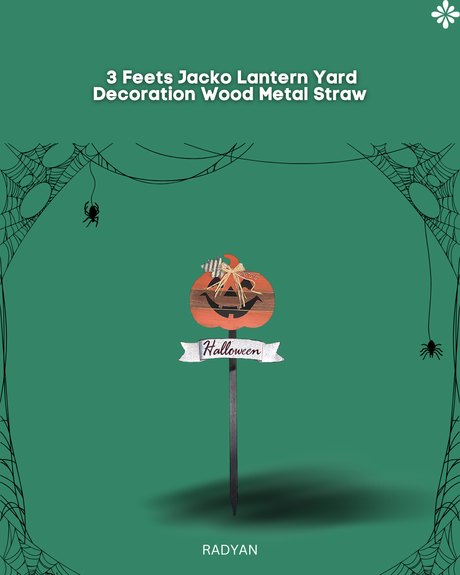 3 Feets Jacko Lantern Yard Decoration Wood Metal Straw