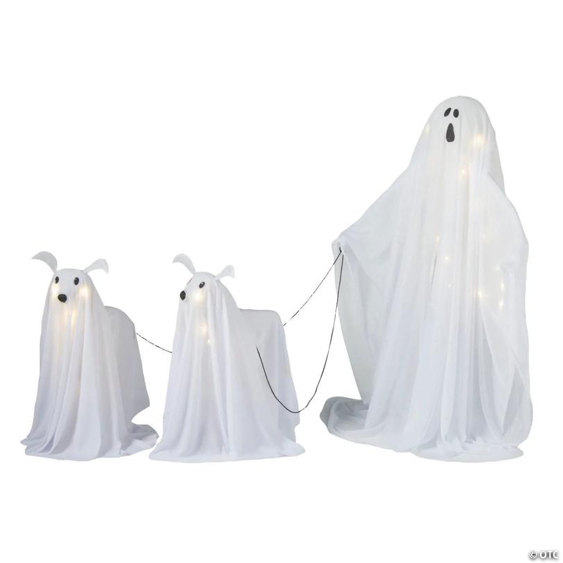 3 Ft. Light-Up White Ghost with Two Ghost Dogs Halloween Decoration