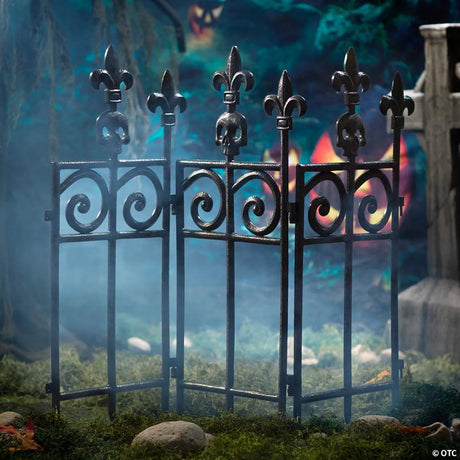 Plastic Halloween Fence with Scroll Work Design for Yard Display, for spooky Halloween party and home decor
