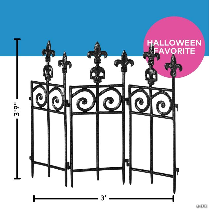 3 Ft. x 45" Black Plastic Fence with Scroll Work Halloween Decoration