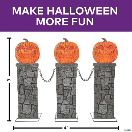 LED Lit Pumpkin Fence Halloween Yard Decoration for Porch Display, lights up for a spooky Halloween night display