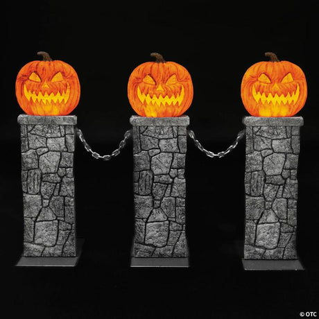 LED Lit Pumpkin Fence Halloween Yard Decoration for Porch Display, lights up for a spooky Halloween night display