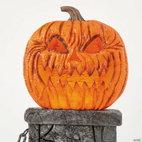 LED Lit Pumpkin Fence Halloween Yard Decoration for Porch Display, lights up for a spooky Halloween night display