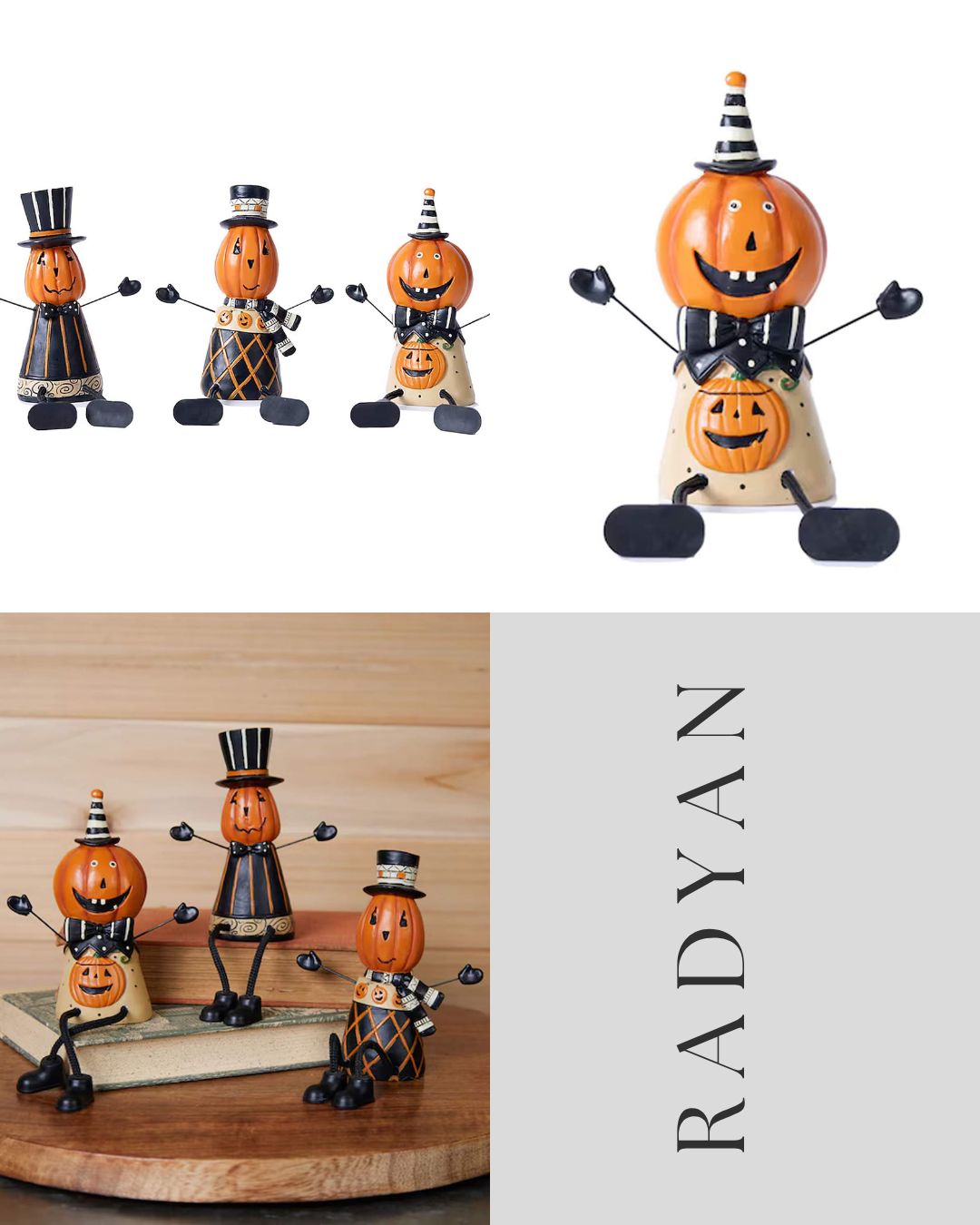 3 Sets Melrose International Jack-o-Lantern Shelf Sitter Halloween Decor Indoor