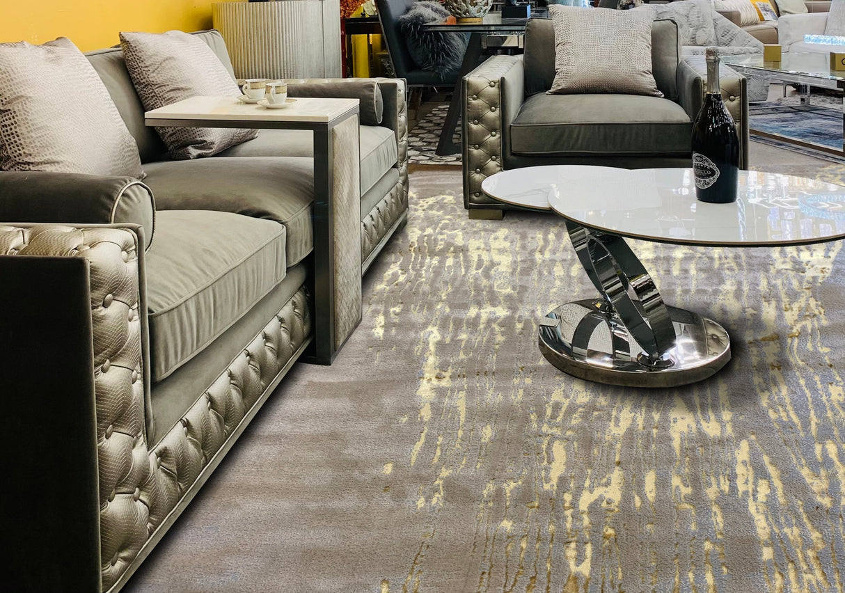 Maximus 230 Polyester Viscose Blend Fabric - Color-Changing Flat Weave, Rain Gold Viscose, 10' X 13' (1 Rug)