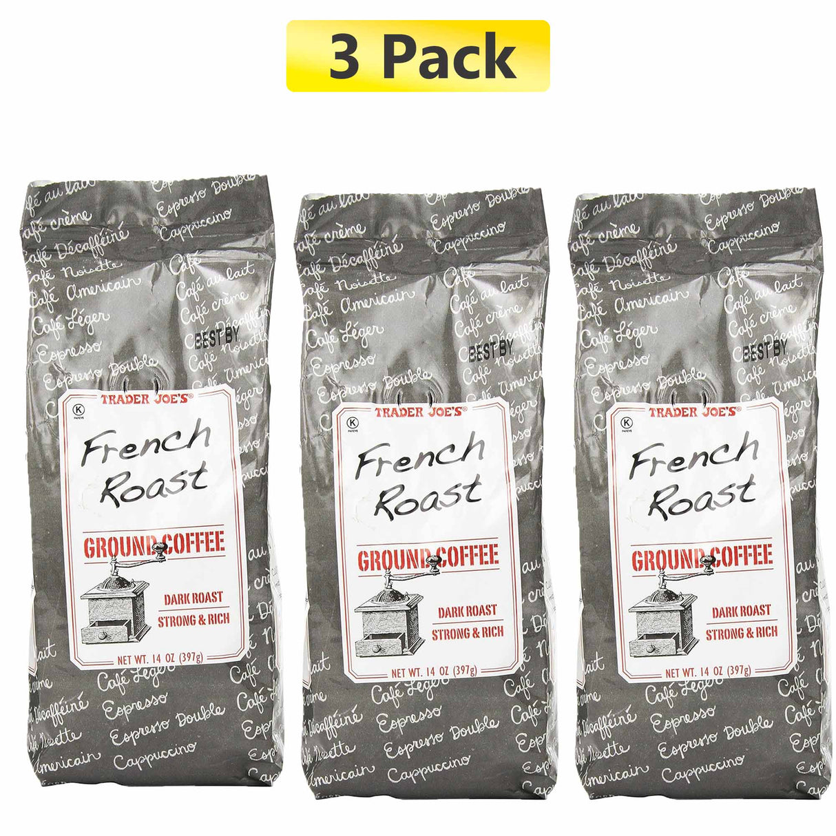 Traders Joe's French Roast Ground Coffee (Two 14oz Bags) Multi-Pack