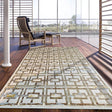 Maximus 200 Polyester Viscose Blend Fabric - Gold Geometric Print, Color-Changing Flat Weave, 7'6" X 10'3" (1 Unit)