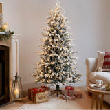 6FT Pre Lit Flocked Christmas Tree Warm White LED