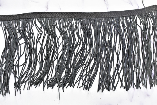 Faux Leather Fringe Trim Black 6 Inch
