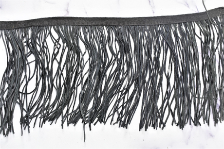 Faux Leather Fringe Trim Black 6 Inch