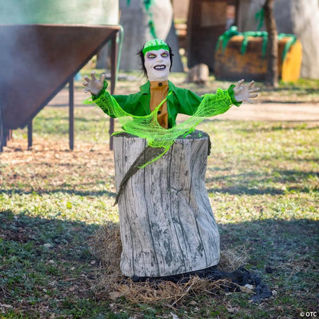 RADYAN Life-Size Creepy Man Jumping from Tree Animated Halloween Prop shown in a clear product image