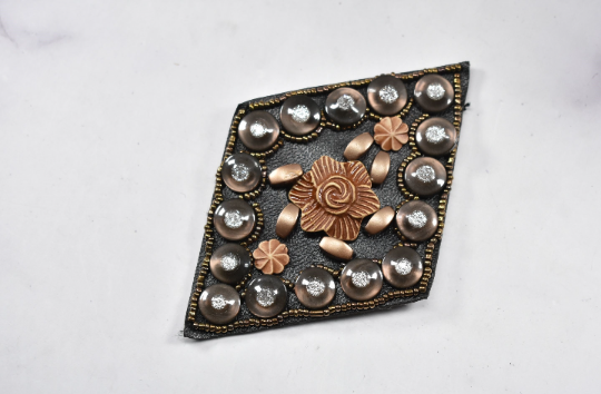 Beaded Applique Patch Diamond Golden Flower Multi-Color 3in
