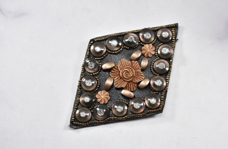 Beaded Applique Patch Diamond Golden Flower Multi-Color 3in