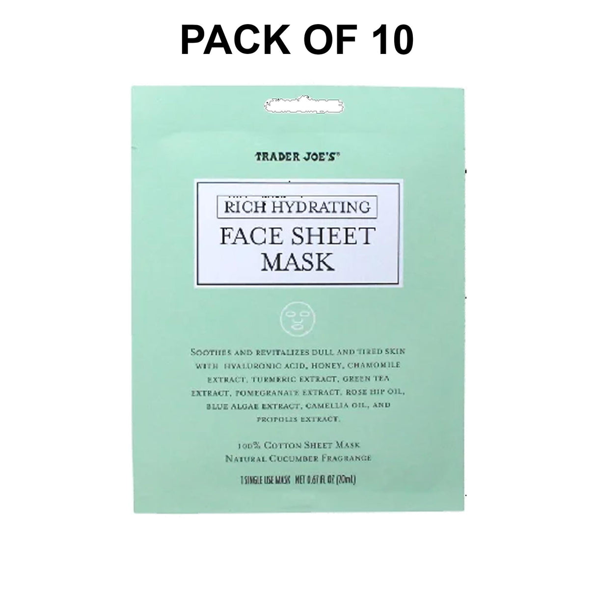 Trader Joe’s Rich Hydrating Face Sheet Mask Natural Cucumber Fragrance | 0.67 Fl Oz