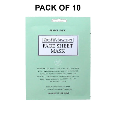 Trader Joe’s Rich Hydrating Face Sheet Mask Natural Cucumber Fragrance | 0.67 Fl Oz