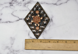 Beaded Applique Patch Diamond Golden Flower Multi-Color 3in