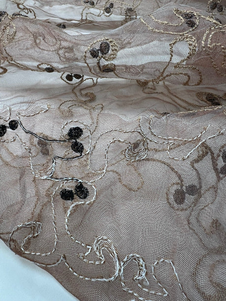 Polyester Organza Lurex Embroidered Golden Pink