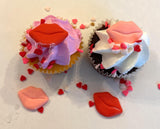 Valentine Cake Decorations - Mother's Day Edible Icing Decorations - Valentine's Day Candy Hearts Topper, Lips, Love, Heart, & Strawberry, 20 count