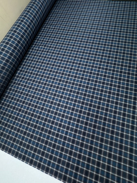 Cotton Tweed Checked Gray-Blue