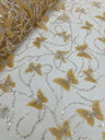 3D Beaded Butterfly On A Mesh Polyester Fabric - Beaded Butterfly Mesh Lace, 54" Width (1 Yard)