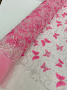 3D Beaded Butterfly On A Mesh Polyester Fabric - Beaded Butterfly Mesh Lace, 54" Width (1 Yard)
