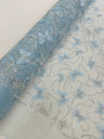3D Beaded Butterfly On A Mesh Polyester Fabric - Beaded Butterfly Mesh Lace, 54" Width (1 Yard)