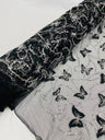 3D Beaded Butterfly On A Mesh Polyester Fabric - Beaded Butterfly Mesh Lace, 54" Width (1 Yard)