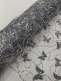3D Beaded Butterfly On A Mesh Polyester Fabric - Beaded Butterfly Mesh Lace, 54" Width (1 Yard)