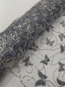 3D Beaded Butterfly On A Mesh Polyester Fabric - Beaded Butterfly Mesh Lace, 54" Width (1 Yard)