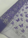 3D Beaded Butterfly On A Mesh Polyester Fabric - Beaded Butterfly Mesh Lace, 54" Width (1 Yard)