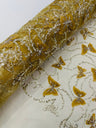 3D Beaded Butterfly On A Mesh Polyester Fabric - Beaded Butterfly Mesh Lace, 54" Width (1 Yard)