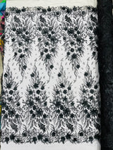 3D Floral Big Glitter Damask Design Mesh Lace Fabric - Black, Blush Pink, Burgundy, Champagne/Gold, Dusty Rose, Fuchsia, Gold, Gold/Black, Hunter Green, Light Blue, Lilac, Navy Blue, Red, Royal Blue, 54" Width (1 Yard)