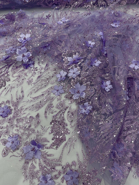 3D Floral Big Glitter Damask Design Mesh Lace Fabric - Black, Blush Pink, Burgundy, Champagne/Gold, Dusty Rose, Fuchsia, Gold, Gold/Black, Hunter Green, Light Blue, Lilac, Navy Blue, Red, Royal Blue, 54" Width (1 Yard)
