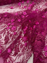 3D Floral Big Glitter Damask Design Mesh Lace Fabric - Black, Blush Pink, Burgundy, Champagne/Gold, Dusty Rose, Fuchsia, Gold, Gold/Black, Hunter Green, Light Blue, Lilac, Navy Blue, Red, Royal Blue, 54" Width (1 Yard)