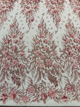 3D Floral Big Glitter Damask Design Mesh Lace Fabric - Black, Blush Pink, Burgundy, Champagne/Gold, Dusty Rose, Fuchsia, Gold, Gold/Black, Hunter Green, Light Blue, Lilac, Navy Blue, Red, Royal Blue, 54" Width (1 Yard)