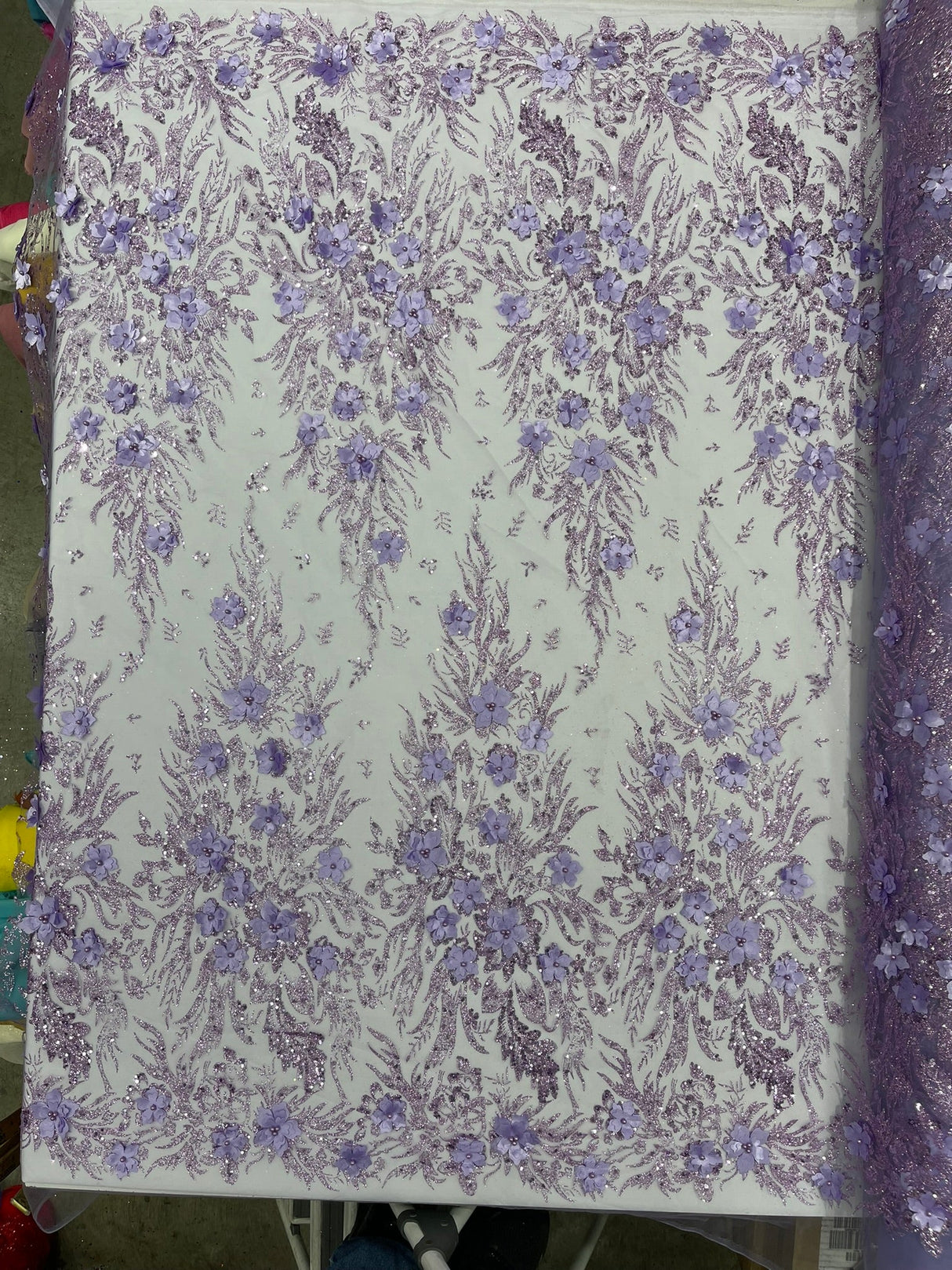 3D Floral Big Glitter Damask Design Mesh Lace Fabric - Black, Blush Pink, Burgundy, Champagne/Gold, Dusty Rose, Fuchsia, Gold, Gold/Black, Hunter Green, Light Blue, Lilac, Navy Blue, Red, Royal Blue, 54" Width (1 Yard)