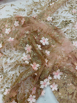 3D Floral Big Glitter Damask Design Mesh Lace Fabric - Black, Blush Pink, Burgundy, Champagne/Gold, Dusty Rose, Fuchsia, Gold, Gold/Black, Hunter Green, Light Blue, Lilac, Navy Blue, Red, Royal Blue, 54" Width (1 Yard)