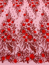 3D Floral Big Glitter Damask Design Mesh Lace Fabric - Black, Blush Pink, Burgundy, Champagne/Gold, Dusty Rose, Fuchsia, Gold, Gold/Black, Hunter Green, Light Blue, Lilac, Navy Blue, Red, Royal Blue, 54" Width (1 Yard)