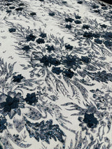 3D Floral Big Glitter Damask Design Mesh Lace Fabric - Black, Blush Pink, Burgundy, Champagne/Gold, Dusty Rose, Fuchsia, Gold, Gold/Black, Hunter Green, Light Blue, Lilac, Navy Blue, Red, Royal Blue, 54" Width (1 Yard)