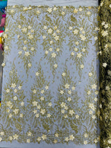 3D Floral Big Glitter Damask Design Mesh Lace Fabric - Black, Blush Pink, Burgundy, Champagne/Gold, Dusty Rose, Fuchsia, Gold, Gold/Black, Hunter Green, Light Blue, Lilac, Navy Blue, Red, Royal Blue, 54" Width (1 Yard)