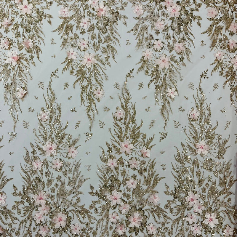 3D Floral Big Glitter Damask Design Mesh Lace Fabric - Black, Blush Pink, Burgundy, Champagne/Gold, Dusty Rose, Fuchsia, Gold, Gold/Black, Hunter Green, Light Blue, Lilac, Navy Blue, Red, Royal Blue, 54" Width (1 Yard)